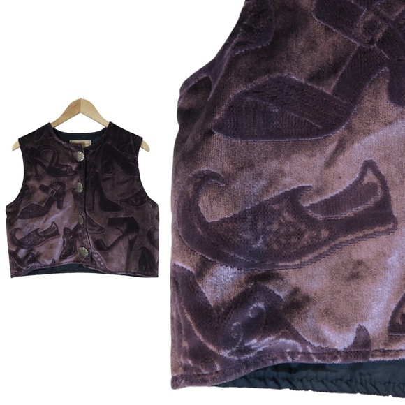 Vintage Painted Pony Velvet Vest Heels Novelty Print Western Button Down Purple - Picture 1 of 10